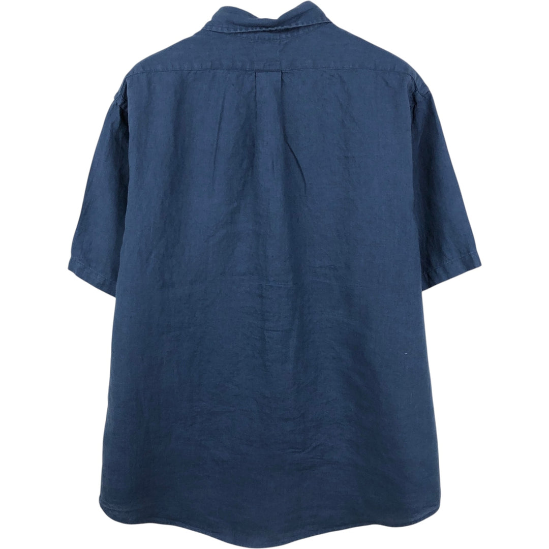 Brooks Brothers Est.1818 Short-Sleeve Linen Shirt, Men's Size XL (approx.) linen navy blue type Vintage Second Hand