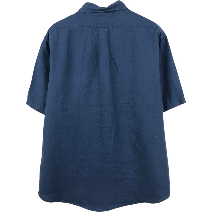 Brooks Brothers Est.1818 Short-Sleeve Linen Shirt, Men's Size XL (approx.) linen navy blue type Vintage Second Hand