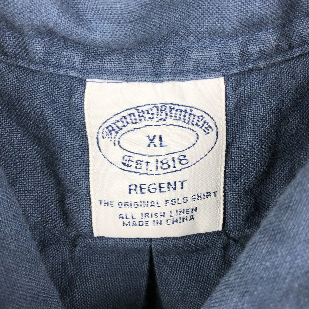 Brooks Brothers Est.1818 Short-Sleeve Linen Shirt, Men's Size XL (approx.) linen navy blue type Vintage Second Hand