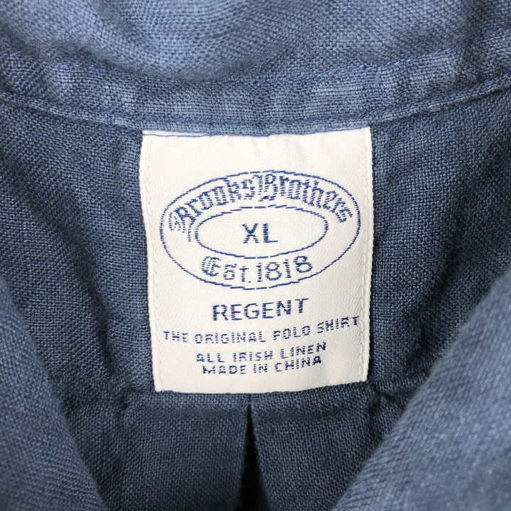 Brooks Brothers Est.1818 Short-Sleeve Linen Shirt, Men's Size XL (approx.) linen navy blue type Vintage Second Hand