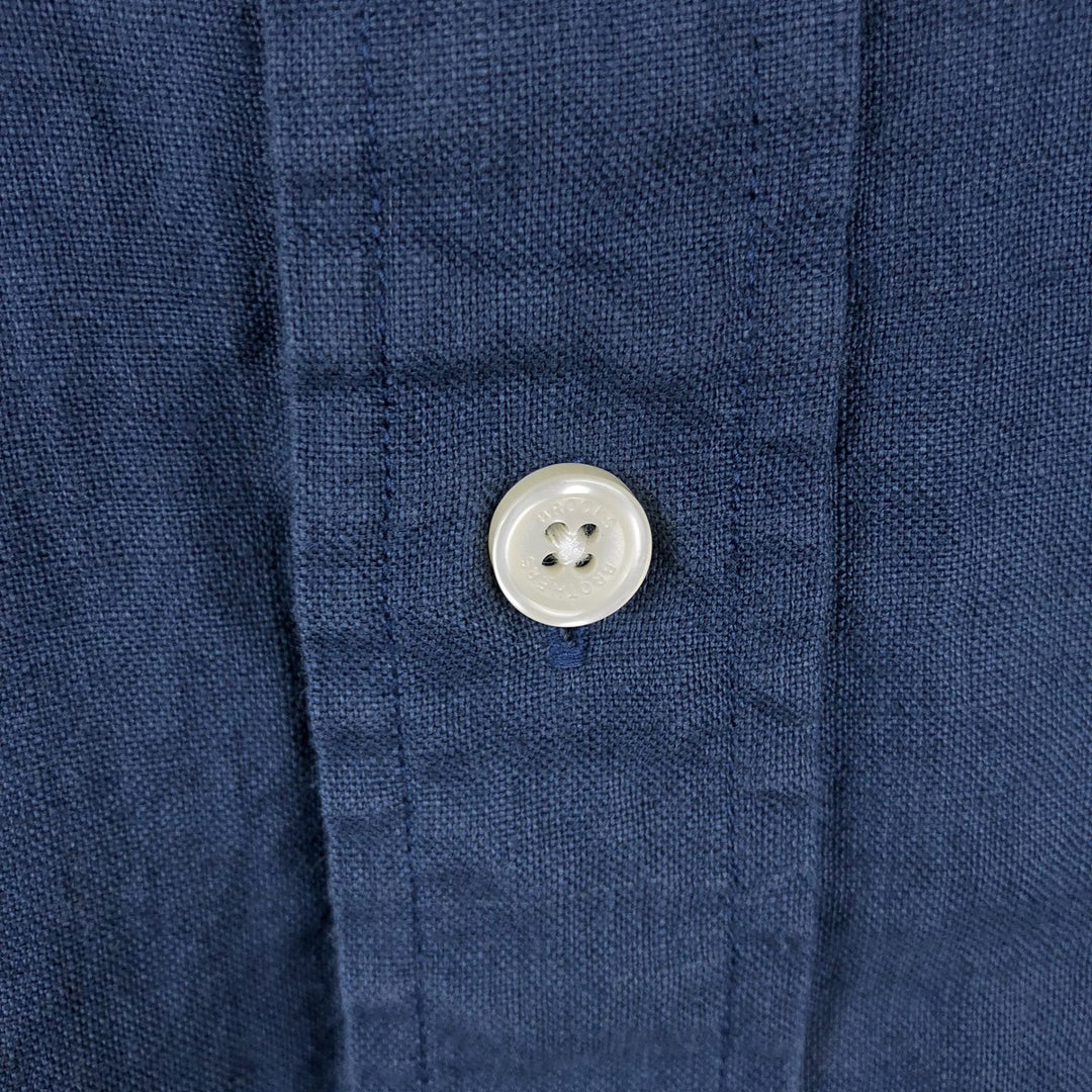 Brooks Brothers Est.1818 Short-Sleeve Linen Shirt, Men's Size XL (approx.) linen navy blue type Vintage Second Hand