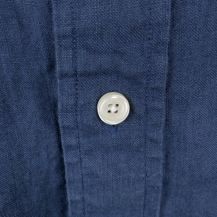 Brooks Brothers Est.1818 Short-Sleeve Linen Shirt, Men's Size XL (approx.) linen navy blue type Vintage Second Hand
