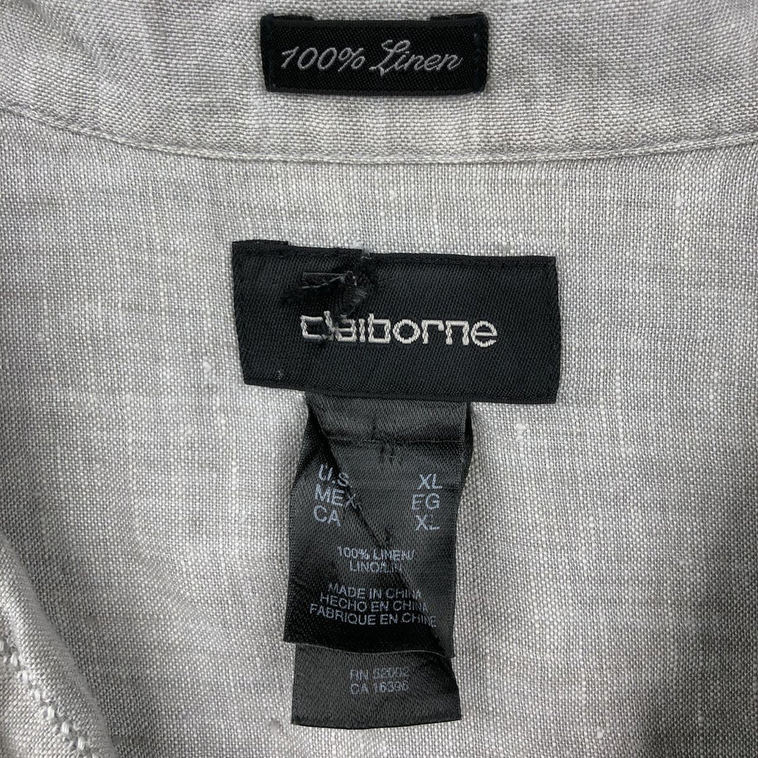 Liz Claiborne short-sleeved open-collar linen shirt, boxy fit, men's size XL. linen gray type Vintage Second Hand