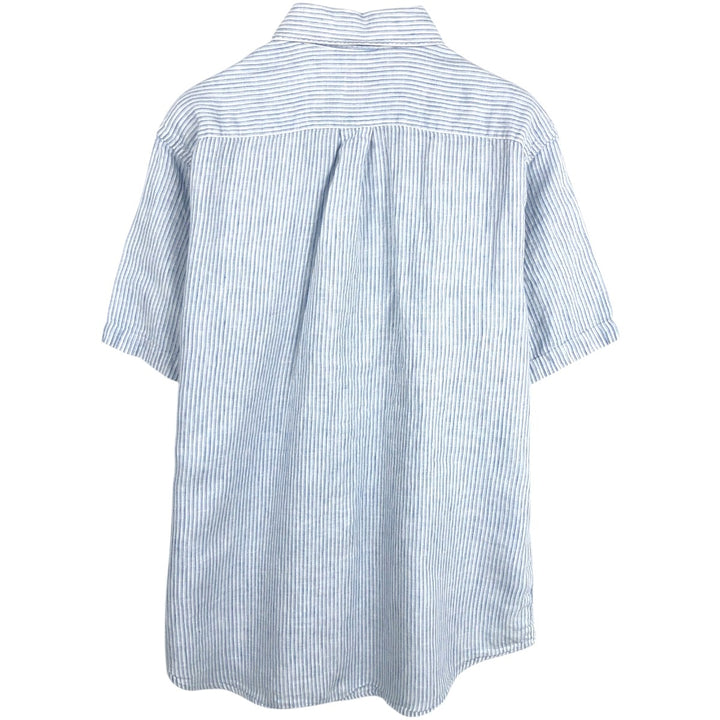 Brooks Brothers 346 Stripe Pattern Short-Sleeve Linen Button-Down Shirt, Men's Size M (approx.) linen Blue type light blue Vintage Second Hand