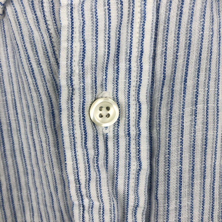 Brooks Brothers 346 Stripe Pattern Short-Sleeve Linen Button-Down Shirt, Men's Size M (approx.) linen Blue type light blue Vintage Second Hand
