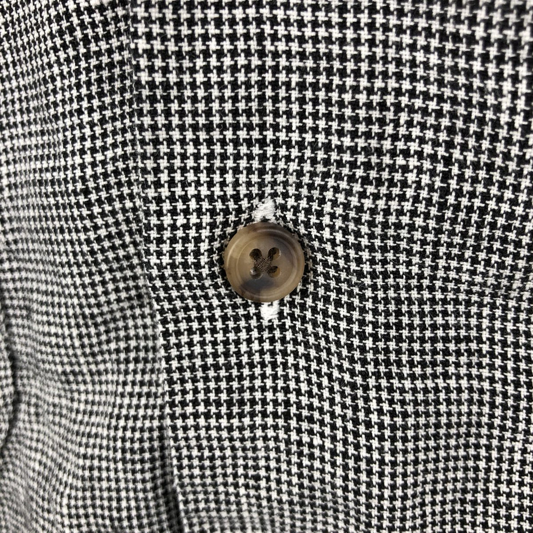 Paul Fredrick Houndstooth Pattern Short-Sleeve Open-Collar Linen Shirt, Boxy Fit, Men's Size L (approx.) linen black type Vintage Second Hand