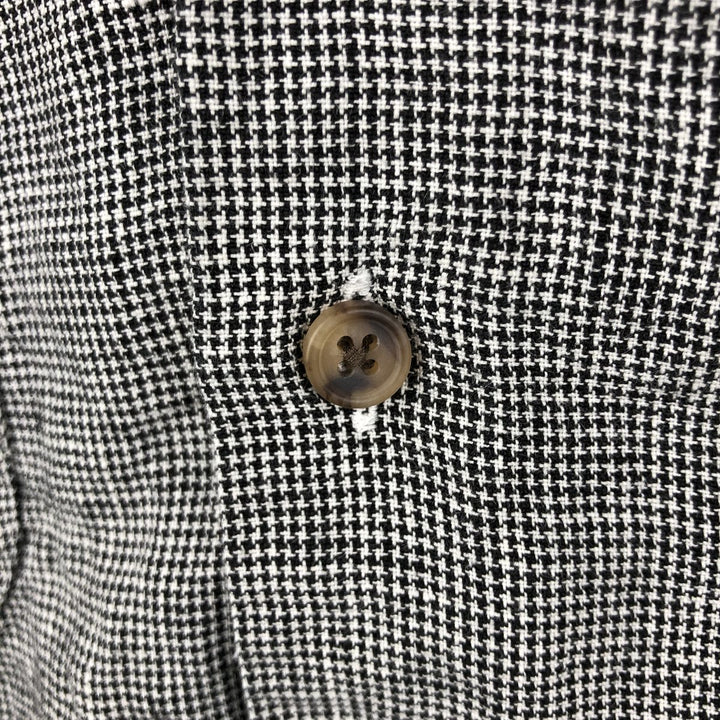 Paul Fredrick Houndstooth Pattern Short-Sleeve Open-Collar Linen Shirt, Boxy Fit, Men's Size L (approx.) linen black type Vintage Second Hand