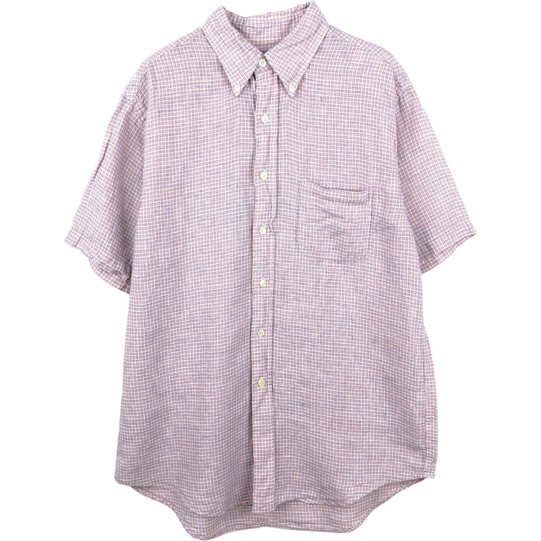 Brooks Brothers 346 Check Pattern Short-Sleeve Linen Shirt (Men's Size M) linen pink type Vintage Second Hand