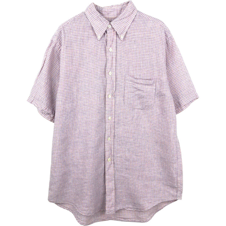 Brooks Brothers 346 Check Pattern Short-Sleeve Linen Shirt (Men's Size M) linen pink type Vintage Second Hand