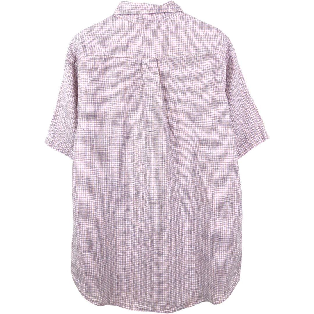 Brooks Brothers 346 Check Pattern Short-Sleeve Linen Shirt (Men's Size M) linen pink type Vintage Second Hand