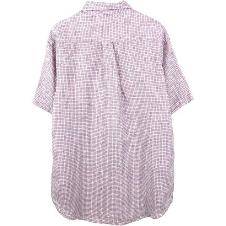 Brooks Brothers 346 Check Pattern Short-Sleeve Linen Shirt (Men's Size M) linen pink type Vintage Second Hand