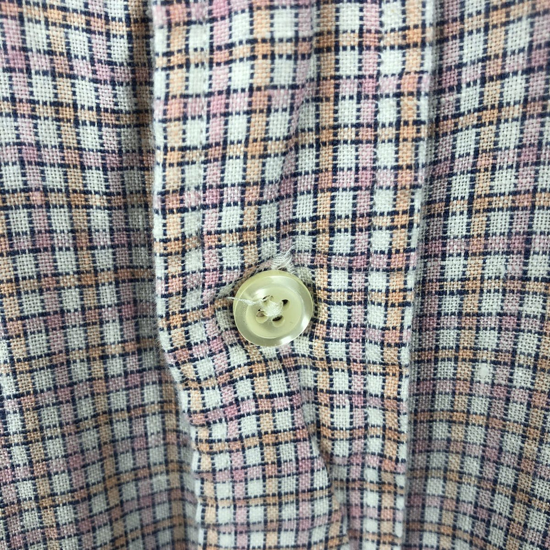 Brooks Brothers 346 Check Pattern Short-Sleeve Linen Shirt (Men's Size M) linen pink type Vintage Second Hand