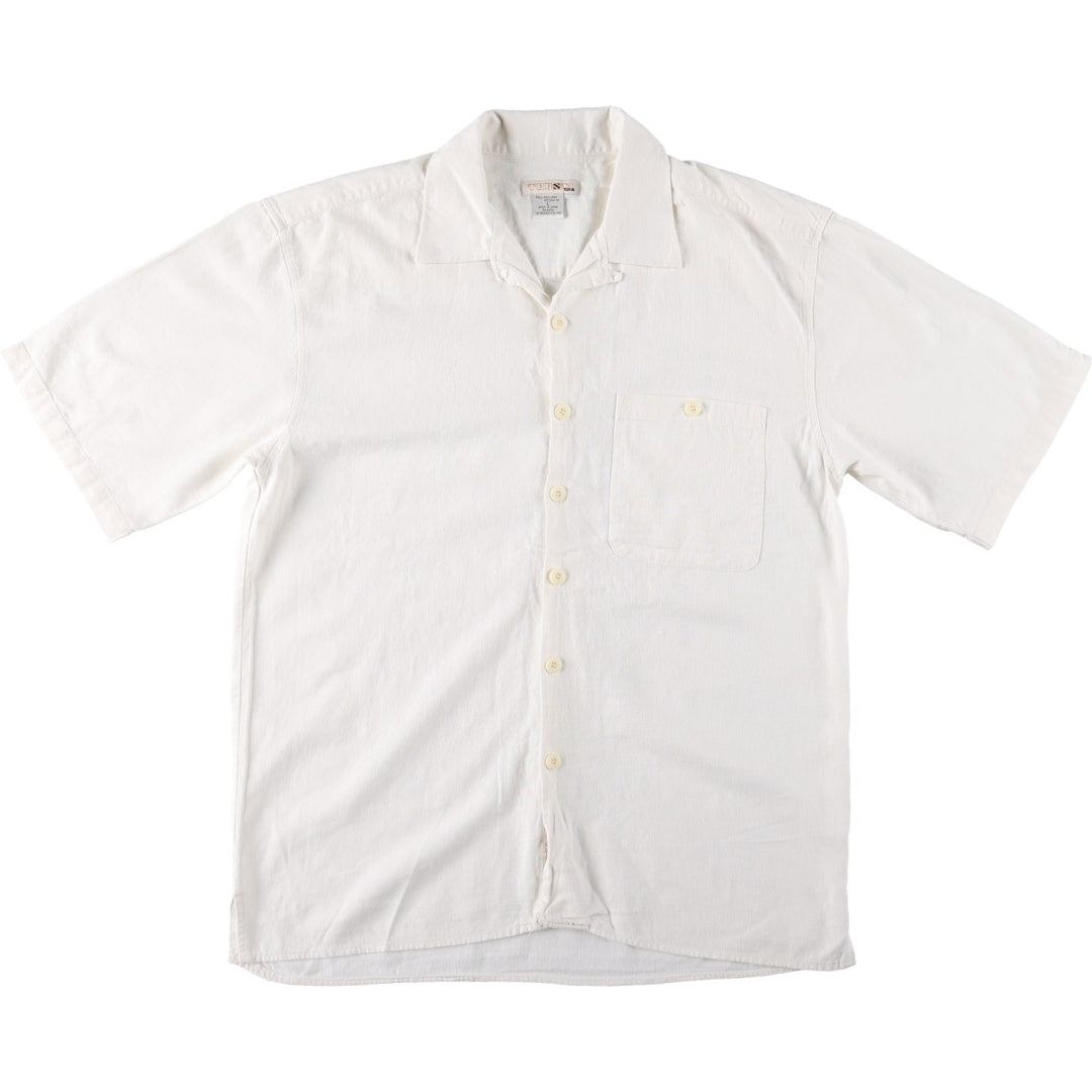 TRUST Short-Sleeve Open-Collar Rayon x Linen Box Shirt (Men's Size L) linen white type Vintage Second Hand