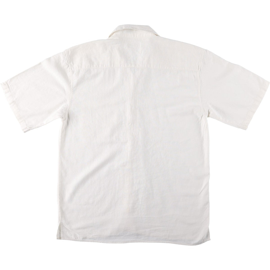 TRUST Short-Sleeve Open-Collar Rayon x Linen Box Shirt (Men's Size L) linen white type Vintage Second Hand