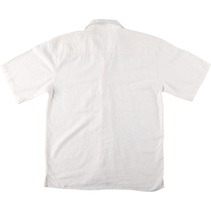 TRUST Short-Sleeve Open-Collar Rayon x Linen Box Shirt (Men's Size L) linen white type Vintage Second Hand