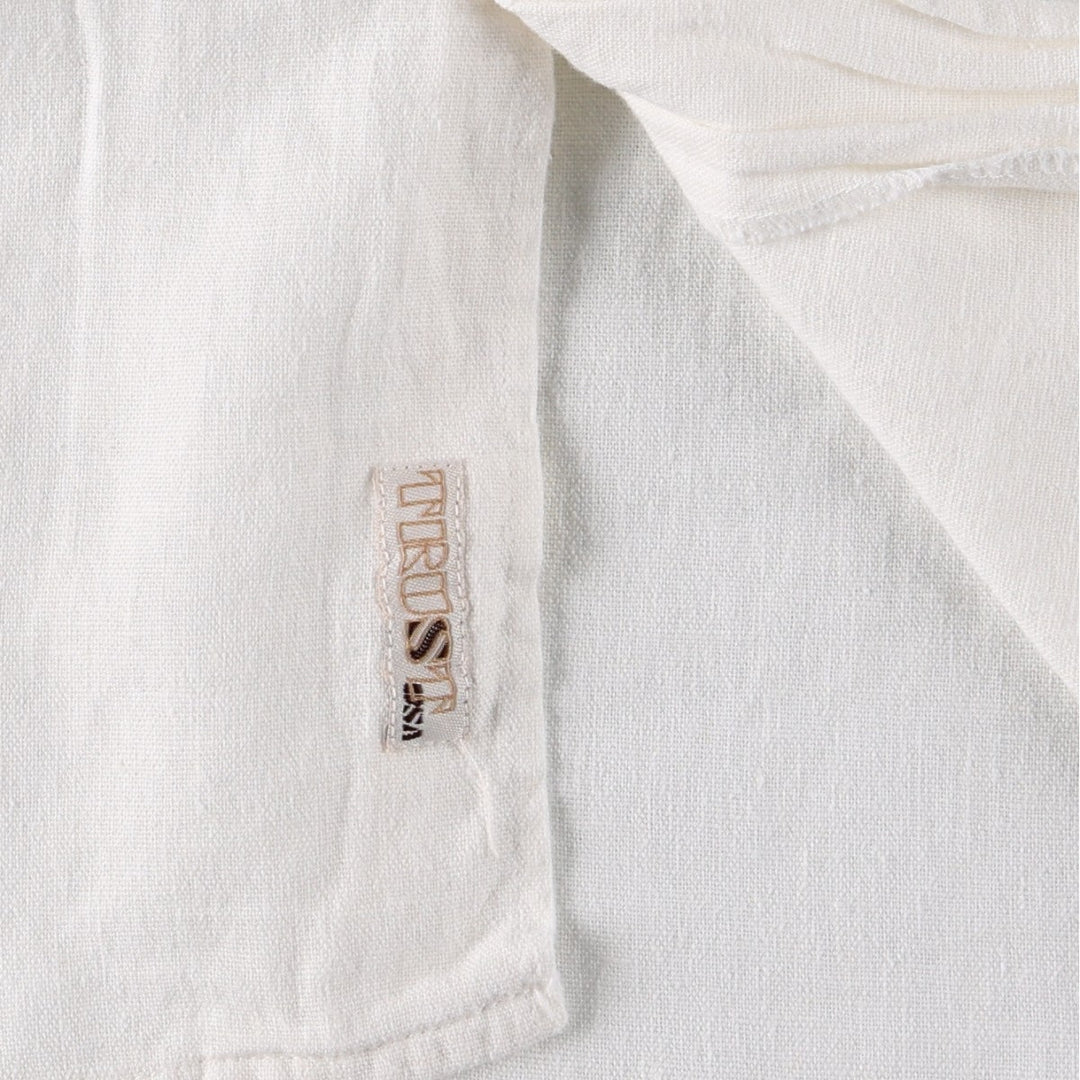 TRUST Short-Sleeve Open-Collar Rayon x Linen Box Shirt (Men's Size L) linen white type Vintage Second Hand