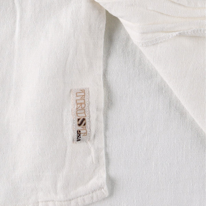 TRUST Short-Sleeve Open-Collar Rayon x Linen Box Shirt (Men's Size L) linen white type Vintage Second Hand
