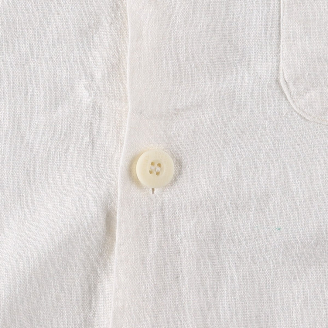 TRUST Short-Sleeve Open-Collar Rayon x Linen Box Shirt (Men's Size L) linen white type Vintage Second Hand
