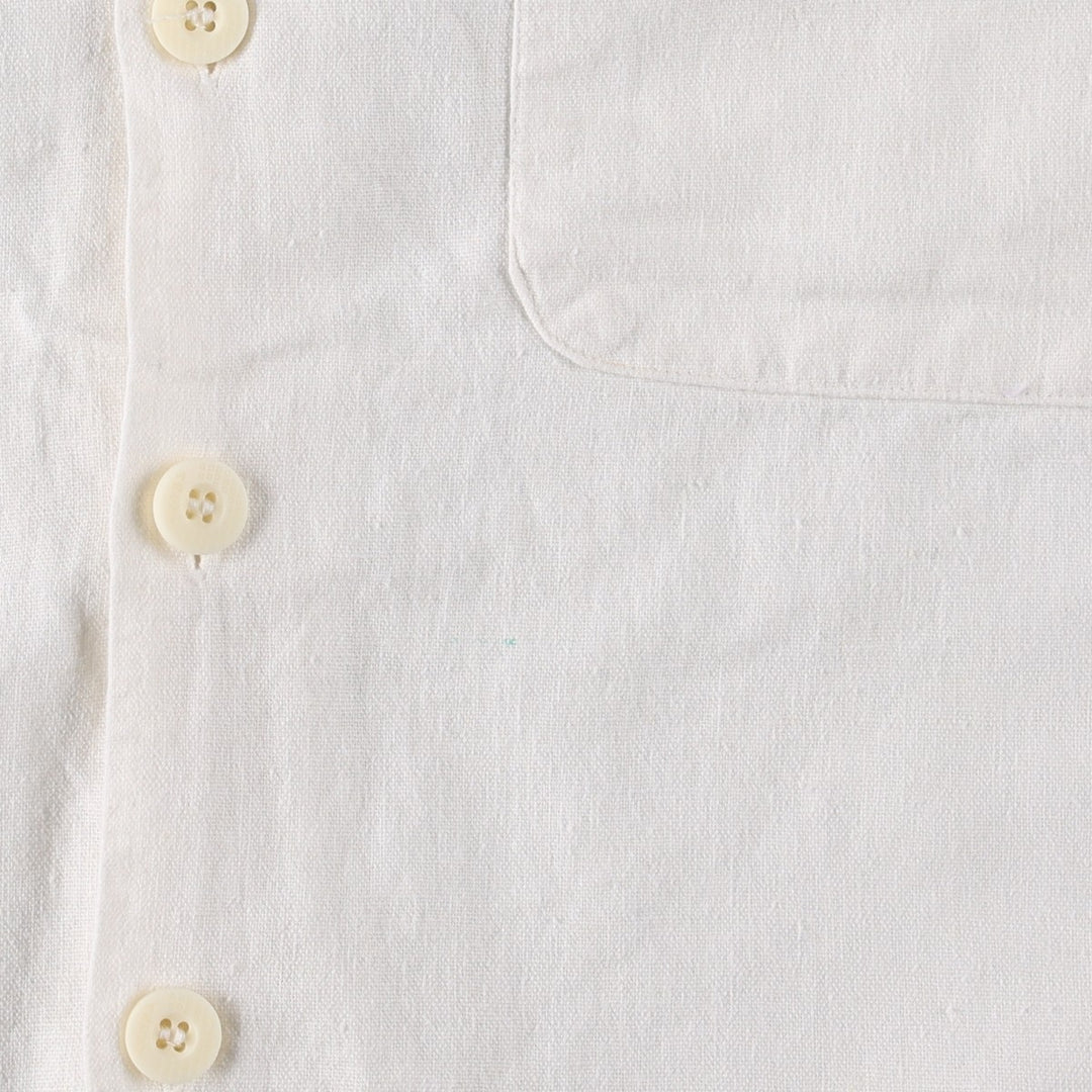 TRUST Short-Sleeve Open-Collar Rayon x Linen Box Shirt (Men's Size L) linen white type Vintage Second Hand