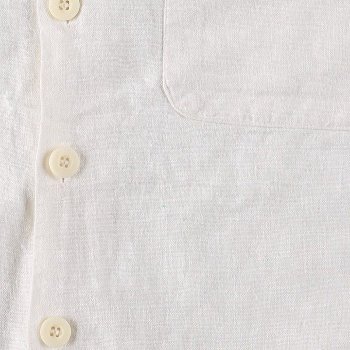 TRUST Short-Sleeve Open-Collar Rayon x Linen Box Shirt (Men's Size L) linen white type Vintage Second Hand