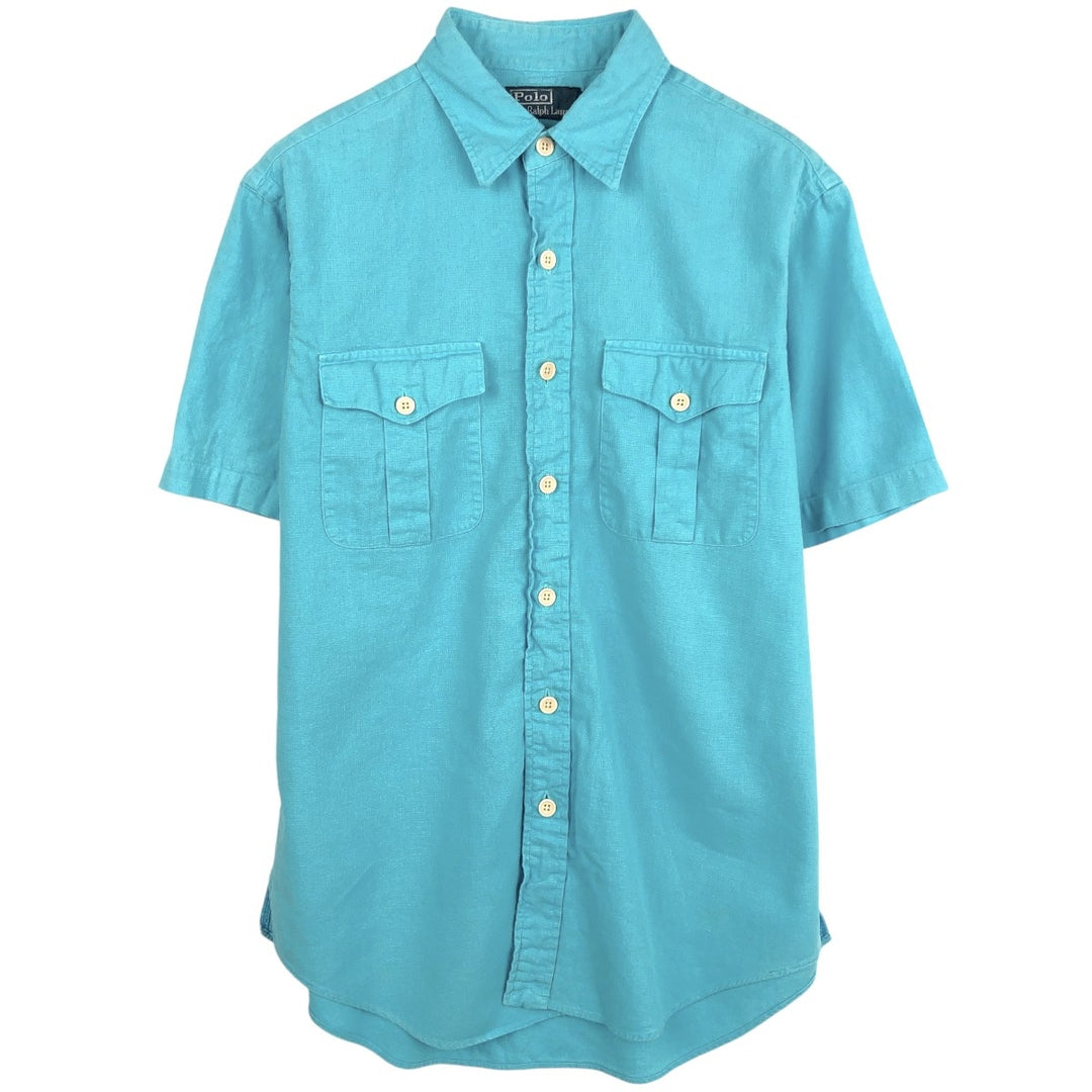 Ralph Lauren POLO by Ralph Lauren short sleeve linen x cotton shirt, men's size M linen Blue type light blue Vintage Second Hand