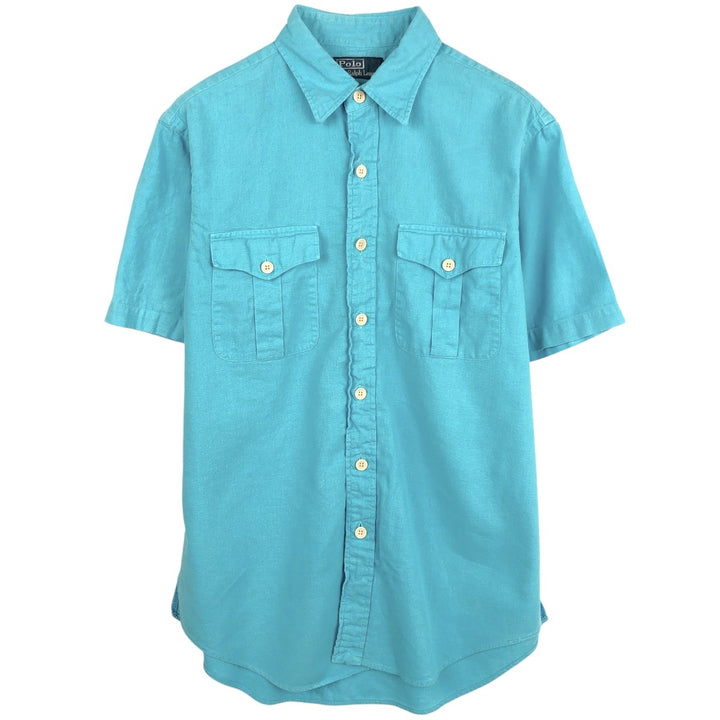 Ralph Lauren POLO by Ralph Lauren short sleeve linen x cotton shirt, men's size M linen Blue type light blue Vintage Second Hand
