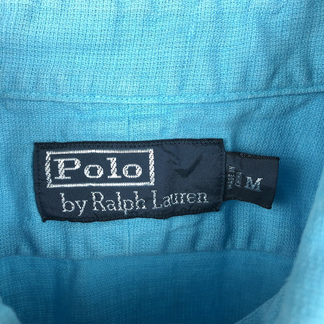 Ralph Lauren POLO by Ralph Lauren short sleeve linen x cotton shirt, men's size M linen Blue type light blue Vintage Second Hand