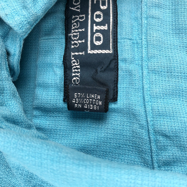 Ralph Lauren POLO by Ralph Lauren short sleeve linen x cotton shirt, men's size M linen Blue type light blue Vintage Second Hand