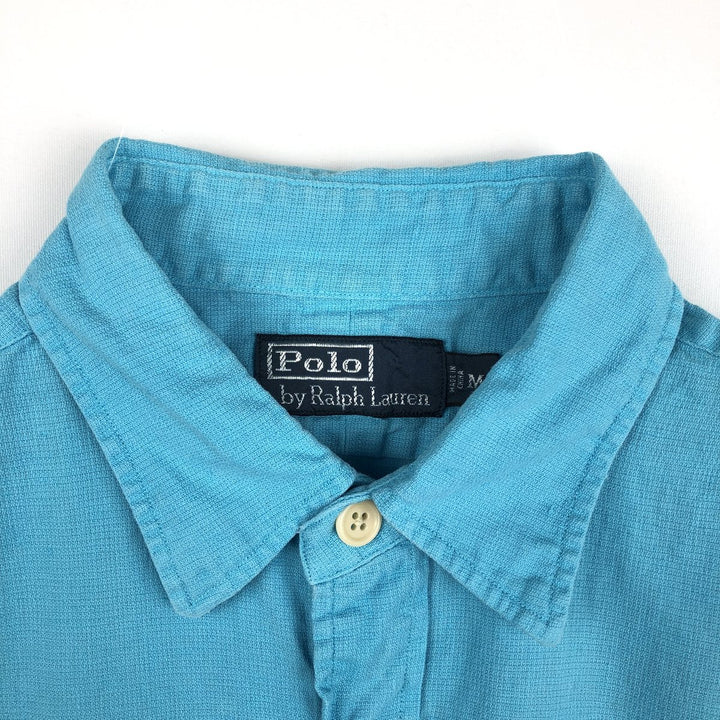 Ralph Lauren POLO by Ralph Lauren short sleeve linen x cotton shirt, men's size M linen Blue type light blue Vintage Second Hand