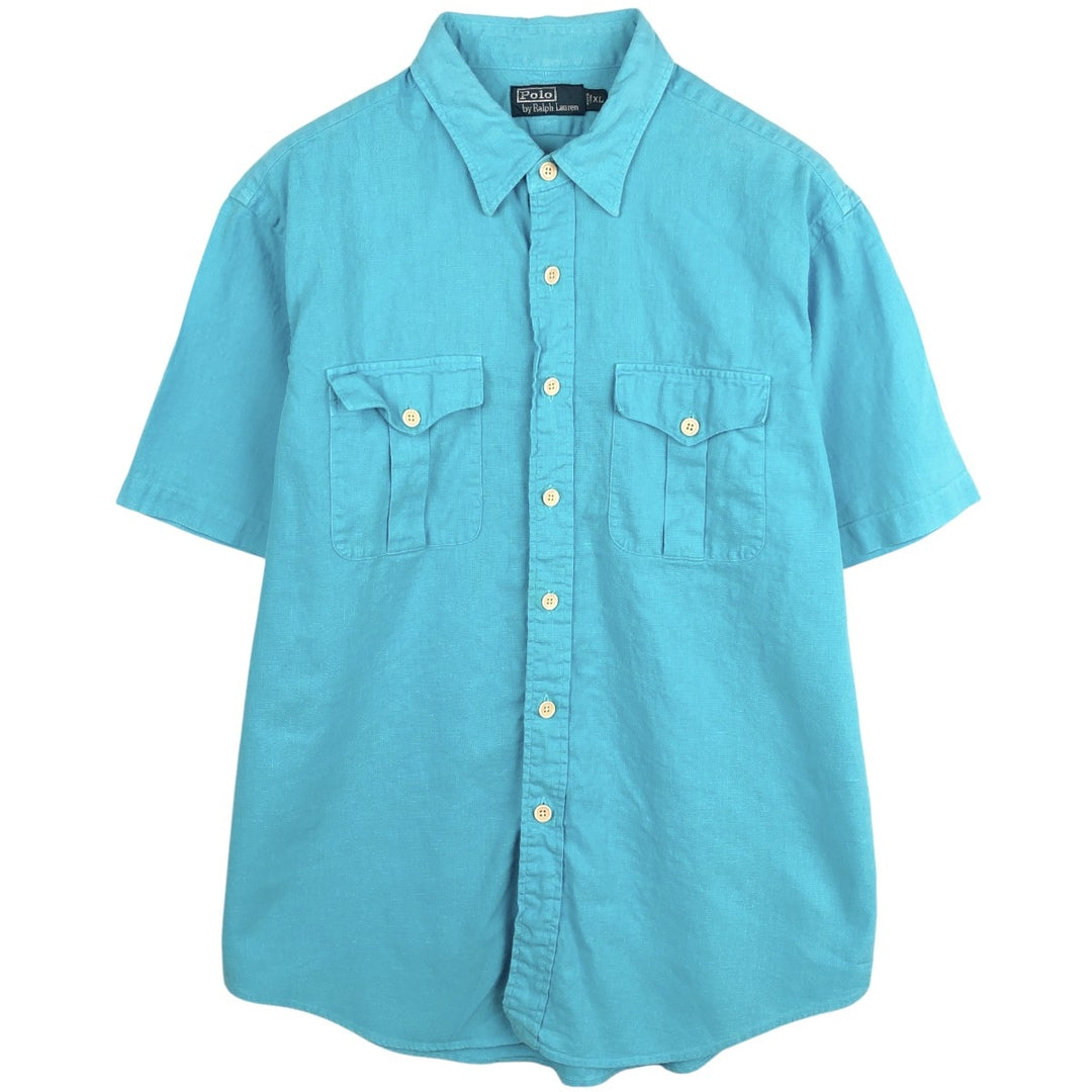 Ralph Lauren POLO by Ralph Lauren Short-Sleeve Linen x Cotton Shirt, Men's Size XL (approx.) linen Blue type light blue Vintage Second Hand