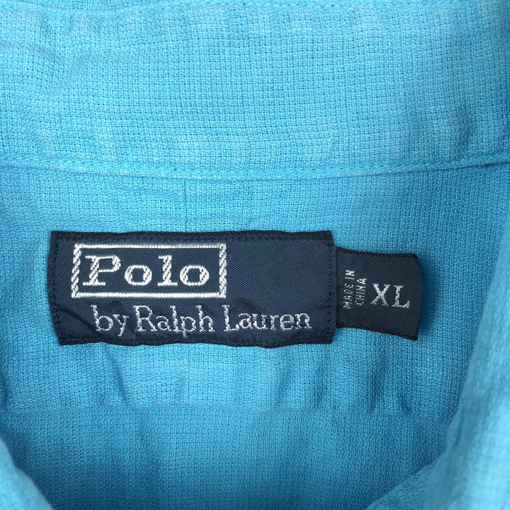 Ralph Lauren POLO by Ralph Lauren Short-Sleeve Linen x Cotton Shirt, Men's Size XL (approx.) linen Blue type light blue Vintage Second Hand