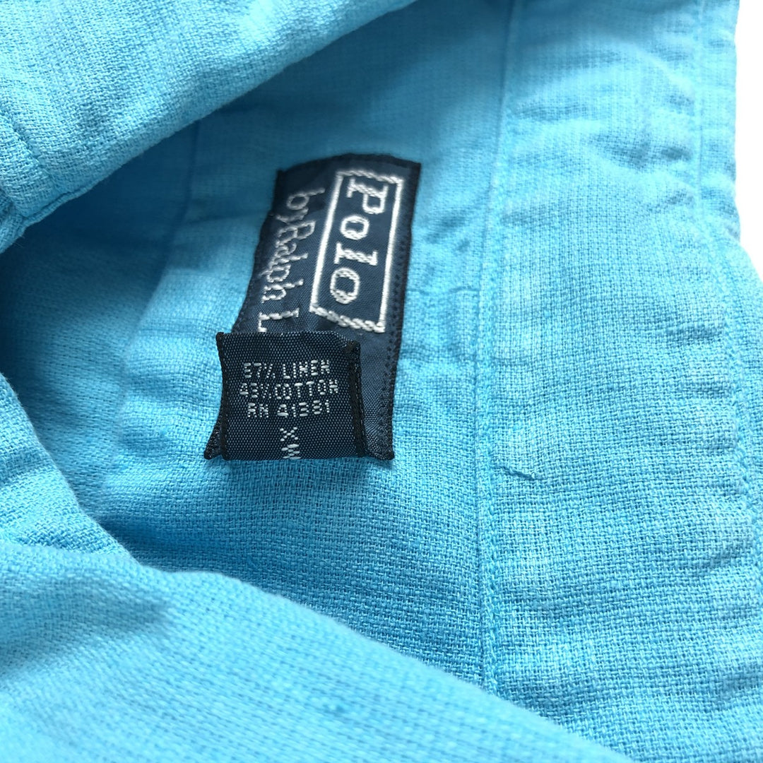 Ralph Lauren POLO by Ralph Lauren Short-Sleeve Linen x Cotton Shirt, Men's Size XL (approx.) linen Blue type light blue Vintage Second Hand