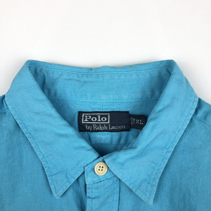 Ralph Lauren POLO by Ralph Lauren Short-Sleeve Linen x Cotton Shirt, Men's Size XL (approx.) linen Blue type light blue Vintage Second Hand