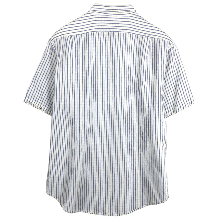 Ralph Lauren POLO JEANS COMPANY Stripe Pattern Short-Sleeve Linen x Cotton Shirt, Men's Size XL (approx.) linen blue type Vintage Second Hand