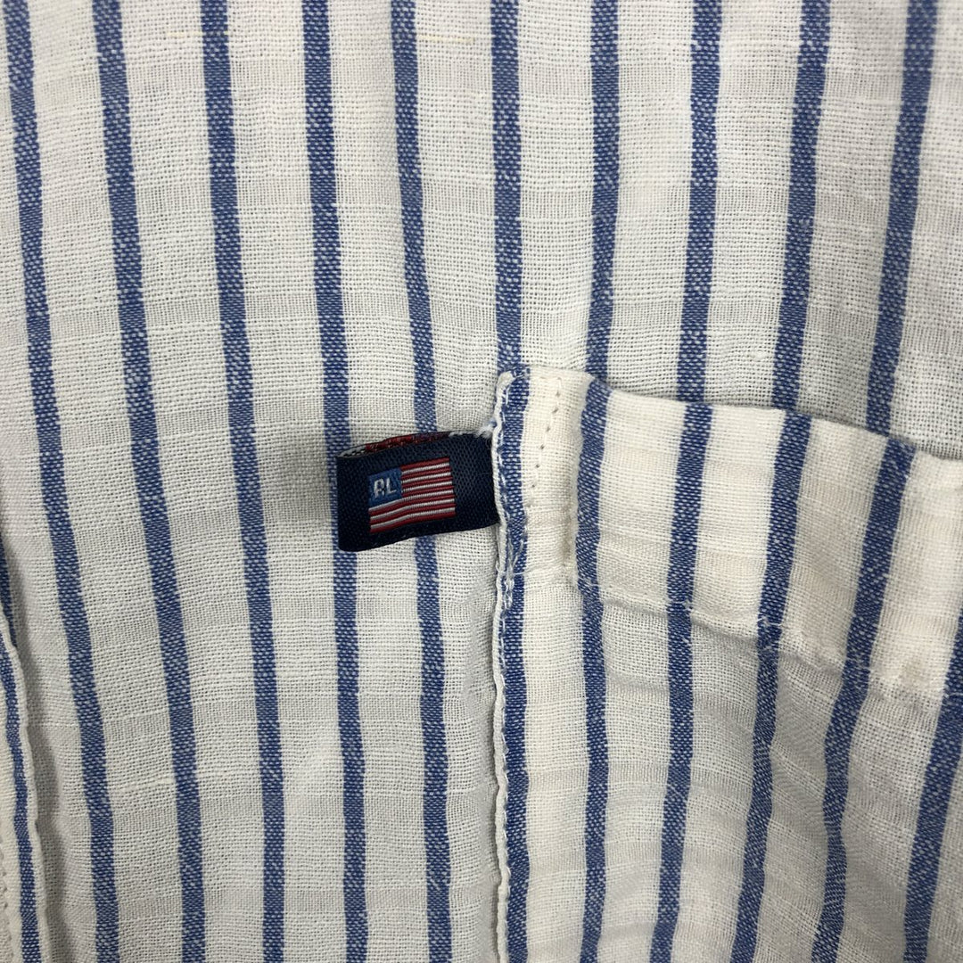 Ralph Lauren POLO JEANS COMPANY Stripe Pattern Short-Sleeve Linen x Cotton Shirt, Men's Size XL (approx.) linen blue type Vintage Second Hand