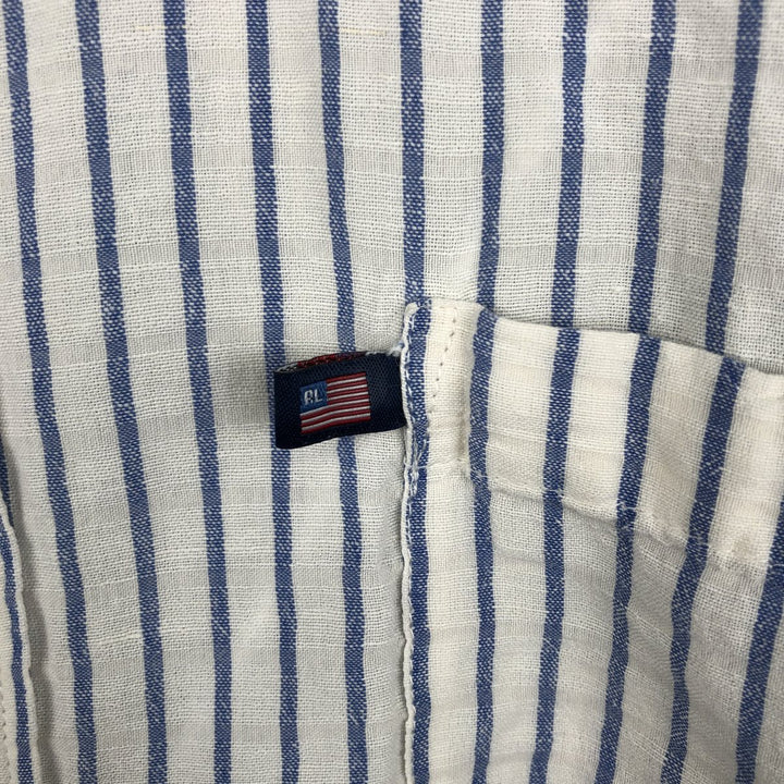 Ralph Lauren POLO JEANS COMPANY Stripe Pattern Short-Sleeve Linen x Cotton Shirt, Men's Size XL (approx.) linen blue type Vintage Second Hand