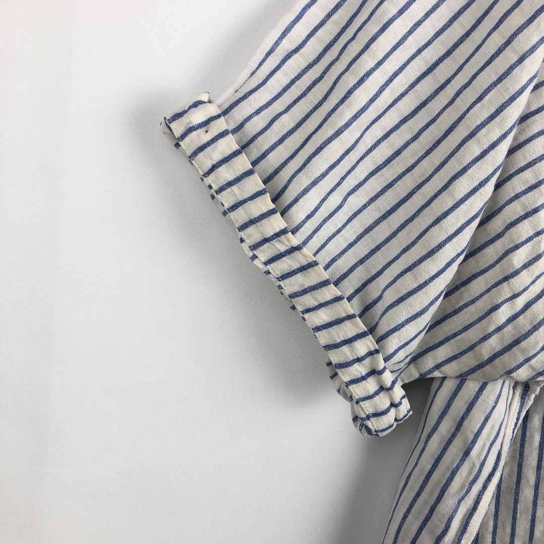 Ralph Lauren POLO JEANS COMPANY Stripe Pattern Short-Sleeve Linen x Cotton Shirt, Men's Size XL (approx.) linen blue type Vintage Second Hand