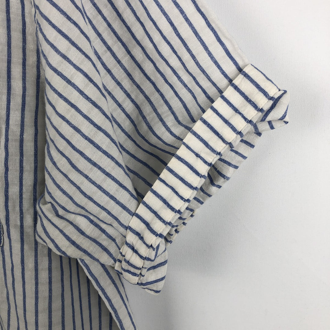 Ralph Lauren POLO JEANS COMPANY Stripe Pattern Short-Sleeve Linen x Cotton Shirt, Men's Size XL (approx.) linen blue type Vintage Second Hand