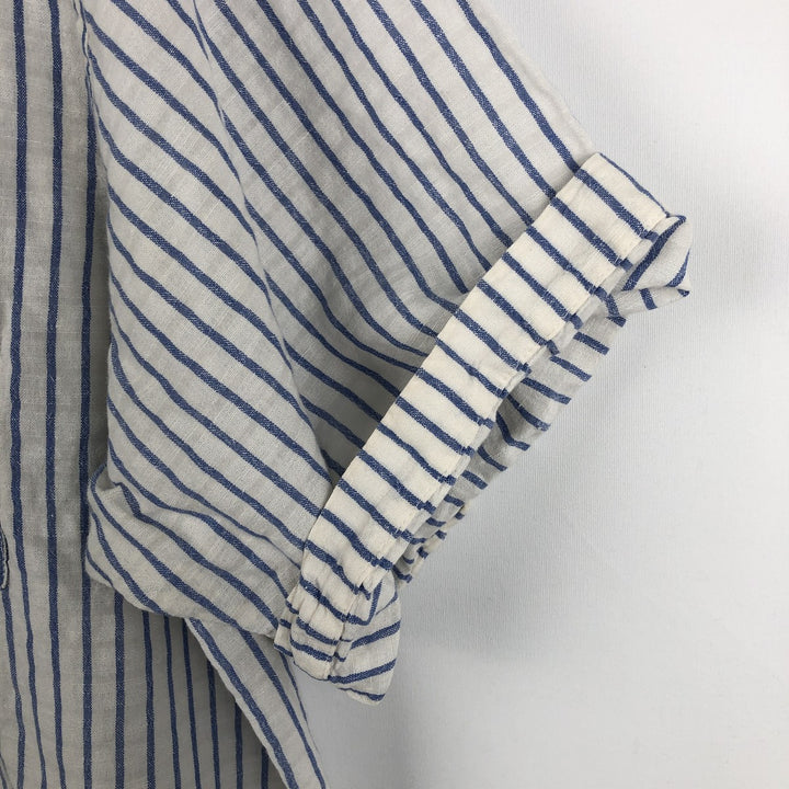 Ralph Lauren POLO JEANS COMPANY Stripe Pattern Short-Sleeve Linen x Cotton Shirt, Men's Size XL (approx.) linen blue type Vintage Second Hand