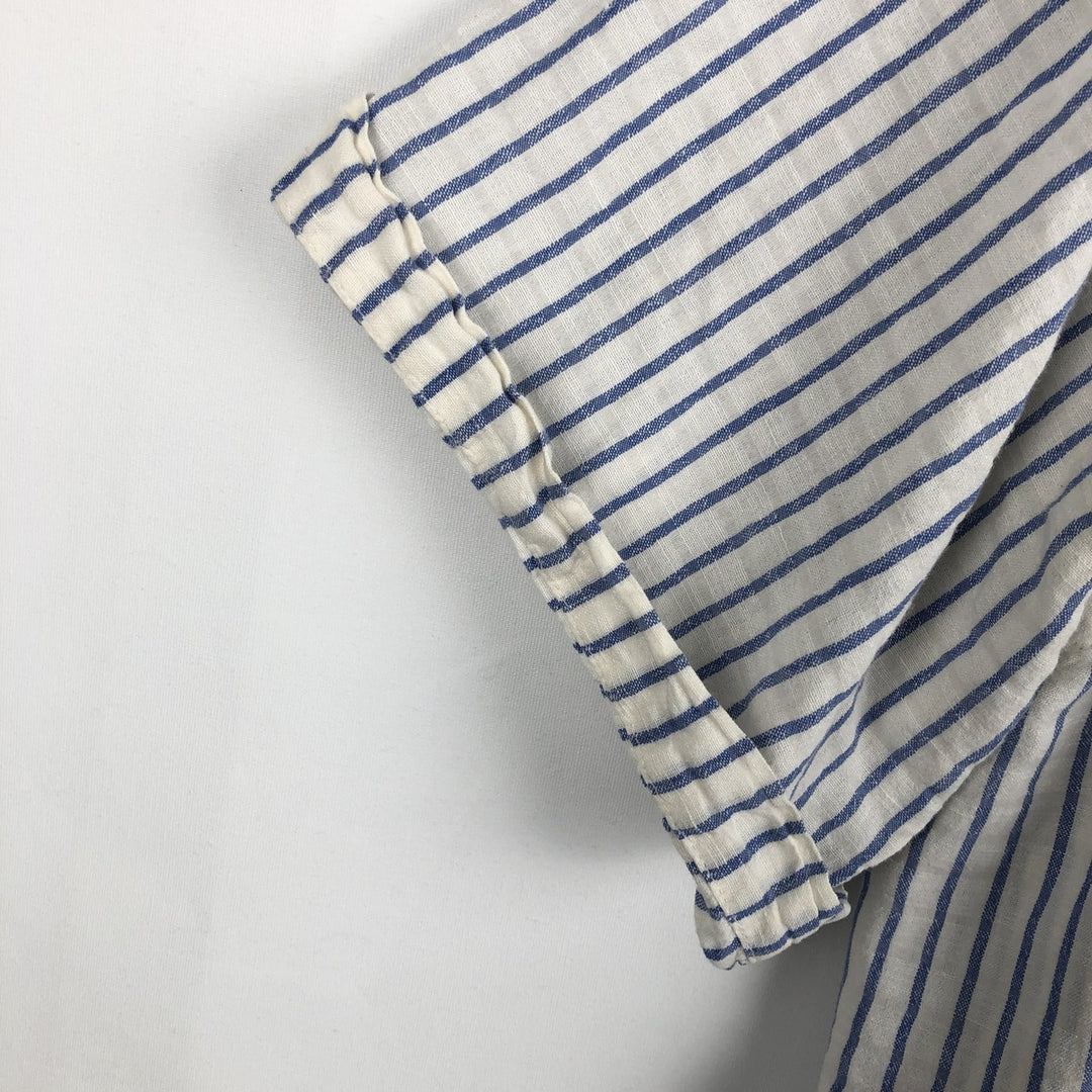 Ralph Lauren POLO JEANS COMPANY Stripe Pattern Short-Sleeve Linen x Cotton Shirt, Men's Size XL (approx.) linen blue type Vintage Second Hand