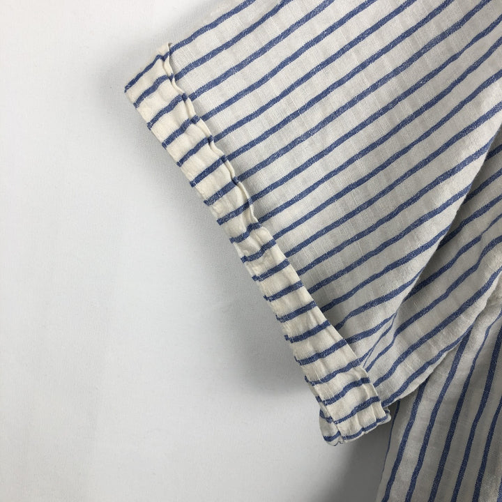 Ralph Lauren POLO JEANS COMPANY Stripe Pattern Short-Sleeve Linen x Cotton Shirt, Men's Size XL (approx.) linen blue type Vintage Second Hand
