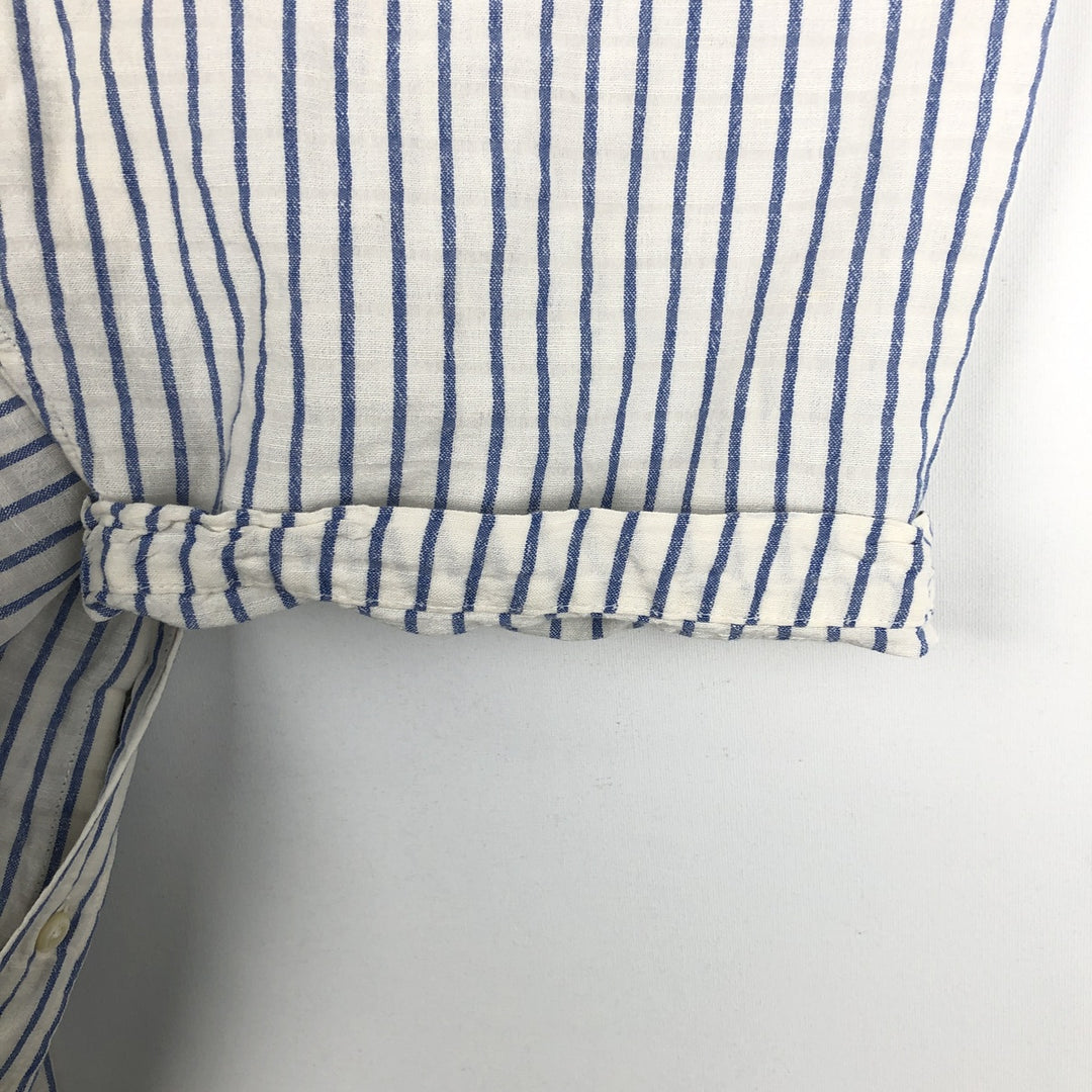 Ralph Lauren POLO JEANS COMPANY Stripe Pattern Short-Sleeve Linen x Cotton Shirt, Men's Size XL (approx.) linen blue type Vintage Second Hand