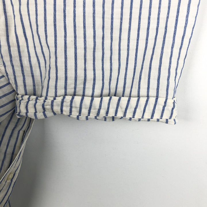 Ralph Lauren POLO JEANS COMPANY Stripe Pattern Short-Sleeve Linen x Cotton Shirt, Men's Size XL (approx.) linen blue type Vintage Second Hand