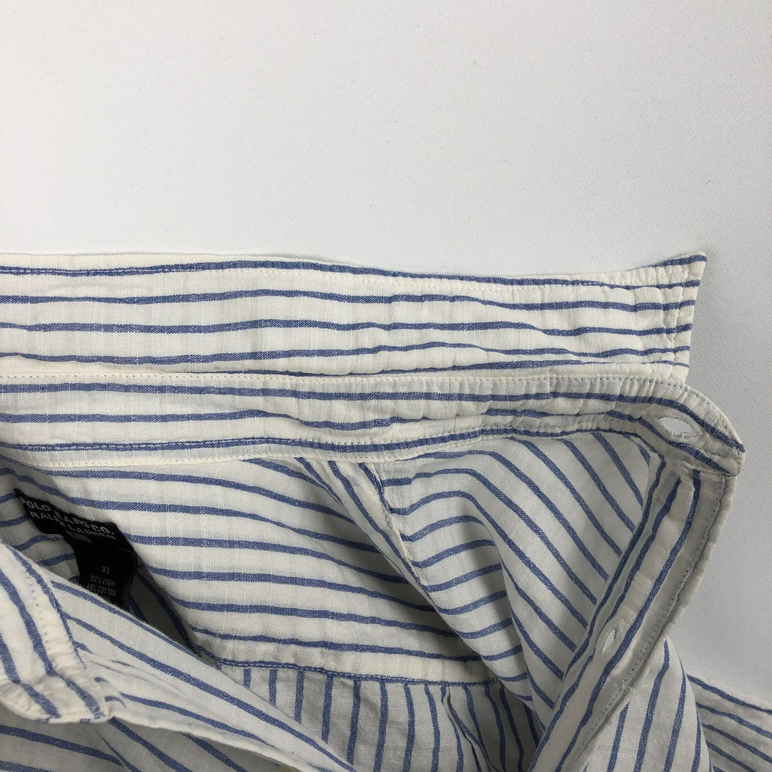 Ralph Lauren POLO JEANS COMPANY Stripe Pattern Short-Sleeve Linen x Cotton Shirt, Men's Size XL (approx.) linen blue type Vintage Second Hand