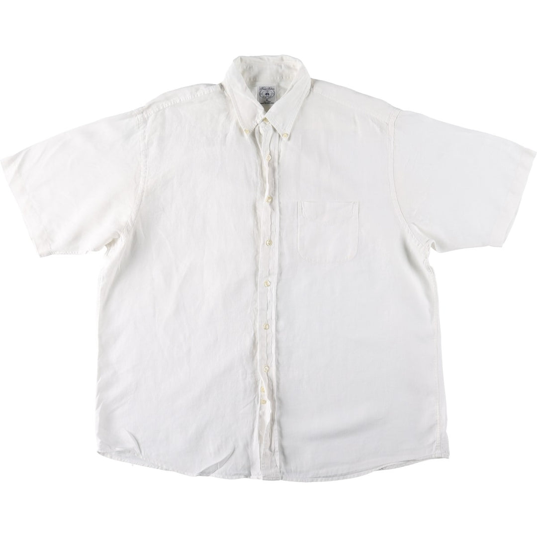 Brooks Brothers Est.1818 Short-Sleeve Linen Box Shirt, Men's Size XL (approx.) linen white type Vintage Second Hand