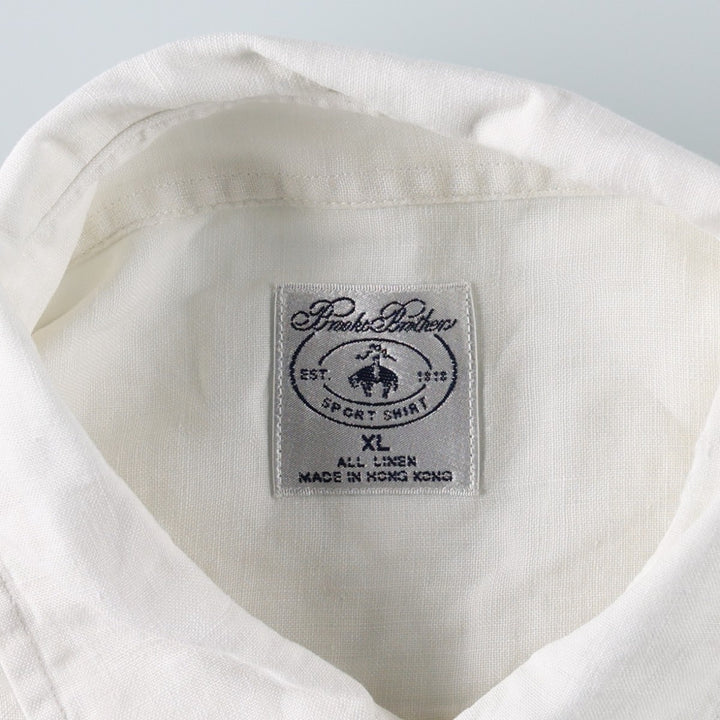 Brooks Brothers Est.1818 Short-Sleeve Linen Box Shirt, Men's Size XL (approx.) linen white type Vintage Second Hand