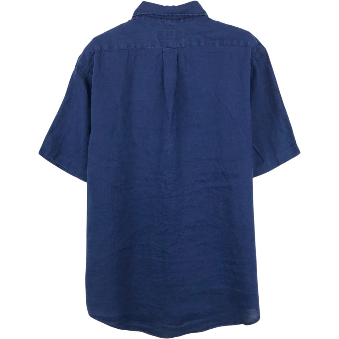 Ralph Lauren short-sleeved linen shirt, men's size L (approx.) linen navy blue type Vintage Second Hand
