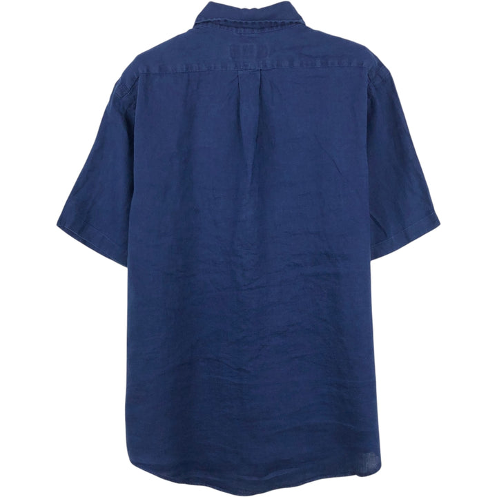 Ralph Lauren short-sleeved linen shirt, men's size L (approx.) linen navy blue type Vintage Second Hand