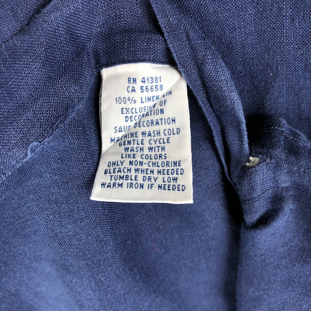 Ralph Lauren short-sleeved linen shirt, men's size L (approx.) linen navy blue type Vintage Second Hand