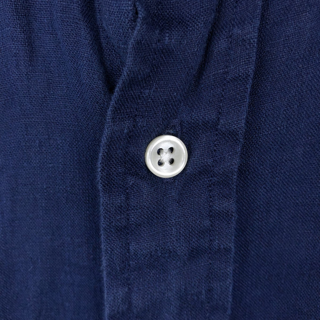 Ralph Lauren short-sleeved linen shirt, men's size L (approx.) linen navy blue type Vintage Second Hand